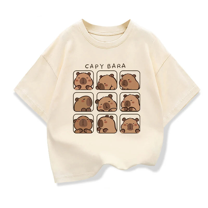 Capybara Kids Clothing Tees Summer Printed Cartoon Fashion Short Sleeve T-shirt Girls Loose Casual Tops T Shirts Crewneck