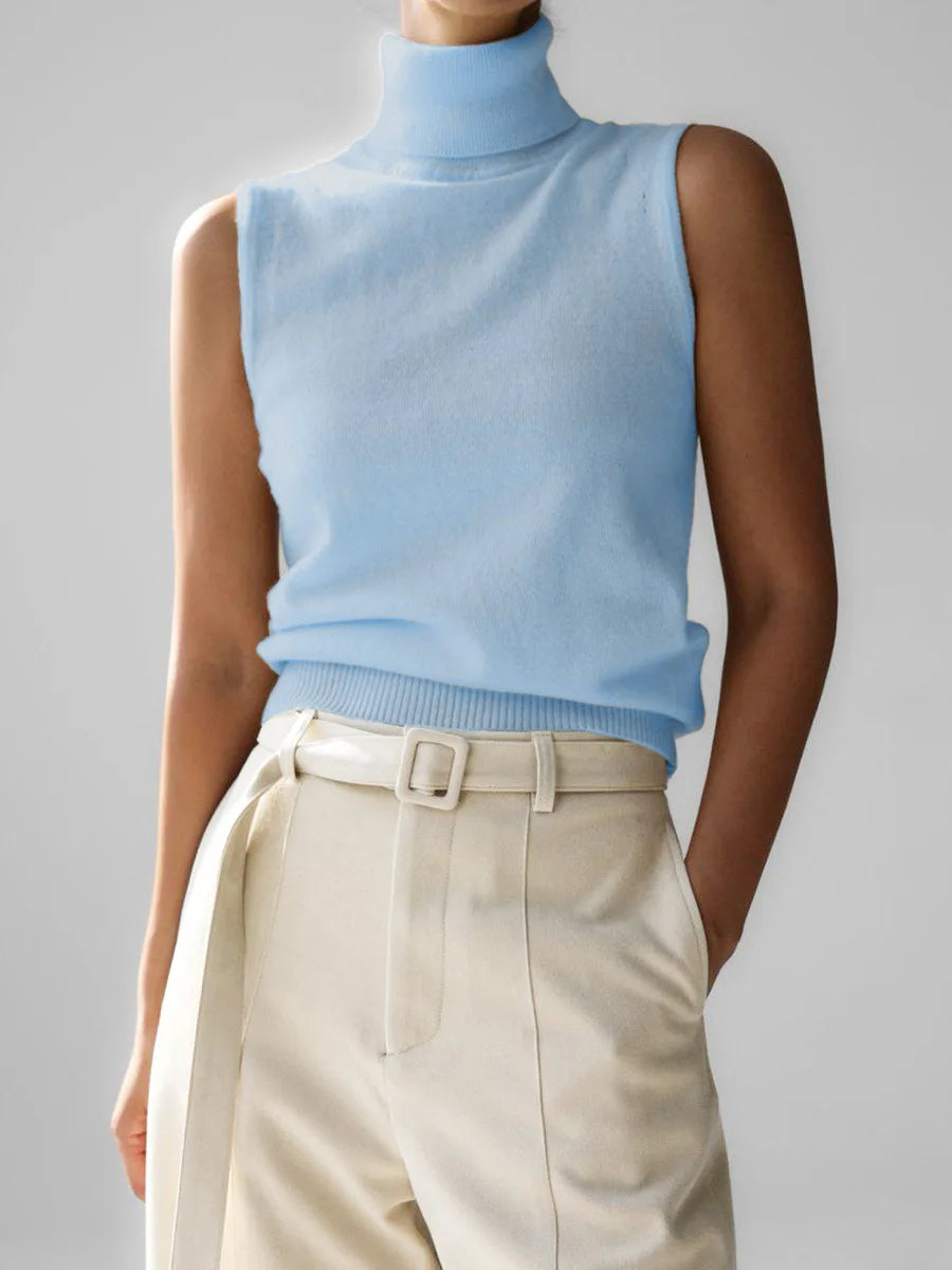 White Turtleneck Knitted Sleeveless Sweater For Women Elegant Knit Warm Tank Tops Sweaters Autumn Clothing Brown Blue Gray Red