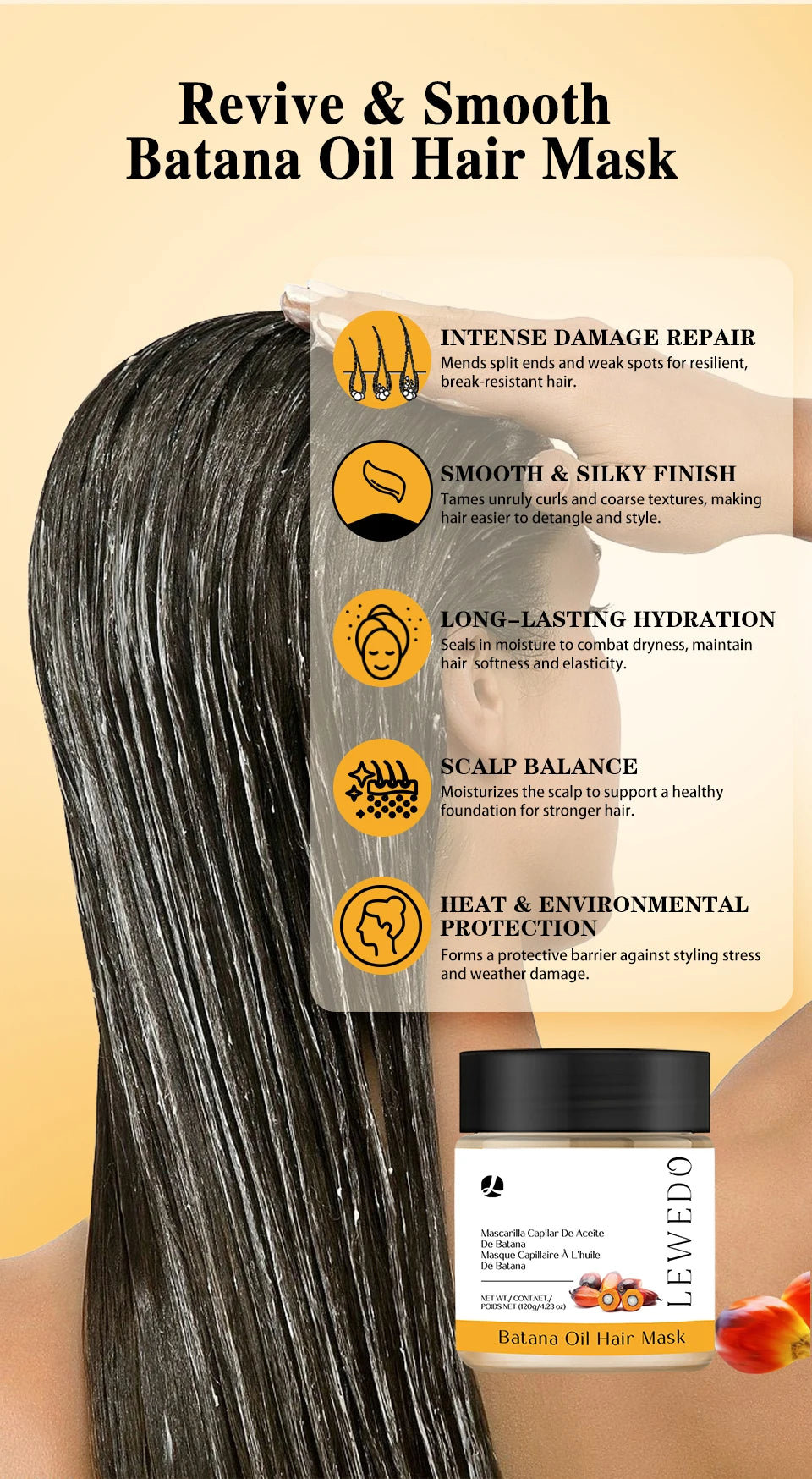 Batana Hair Mask Batana Conditioner Oil 100% Natural Hair Care Oil Prevent Hair Loss Nourishes Dry Hair Ends Improves Smoothness