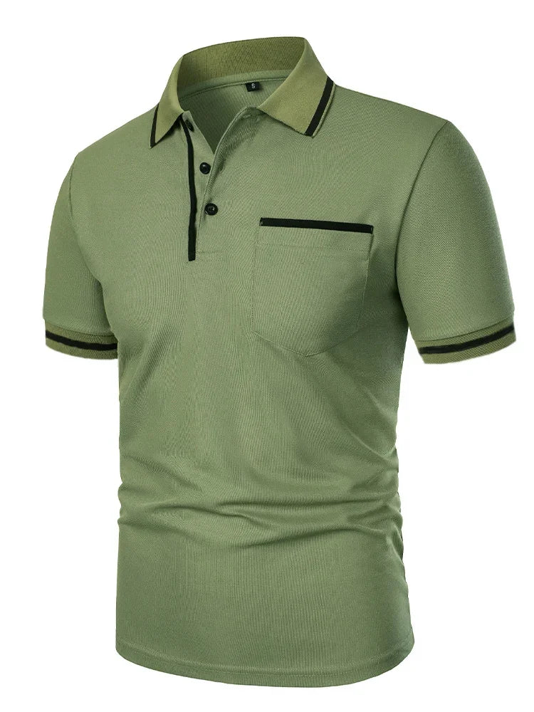 Fashionable men's casual solid-color short-sleeved top, men's lapel short-sleeved T-shirt, casual and fashionable solid-color sh