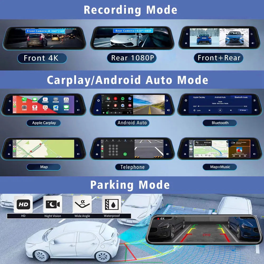 4K Dual-Lens Dash Cam with GPS, Wi-Fi & CarPlay