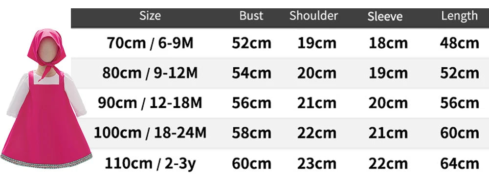 Ma Sha Bear Girls Party Maid Dress 2pcs Toddler Lolita 1st Birthday Wedding Princess Prom Dress Carnival Halloween Kids Clothing