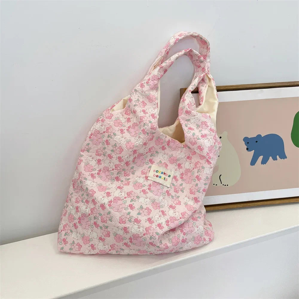 Female Tote Shopping Bag Eco Handbag Reusable Grocery Shopper Purse Korean Women Sweet Cartoon Shoulder Bag Books Pouch