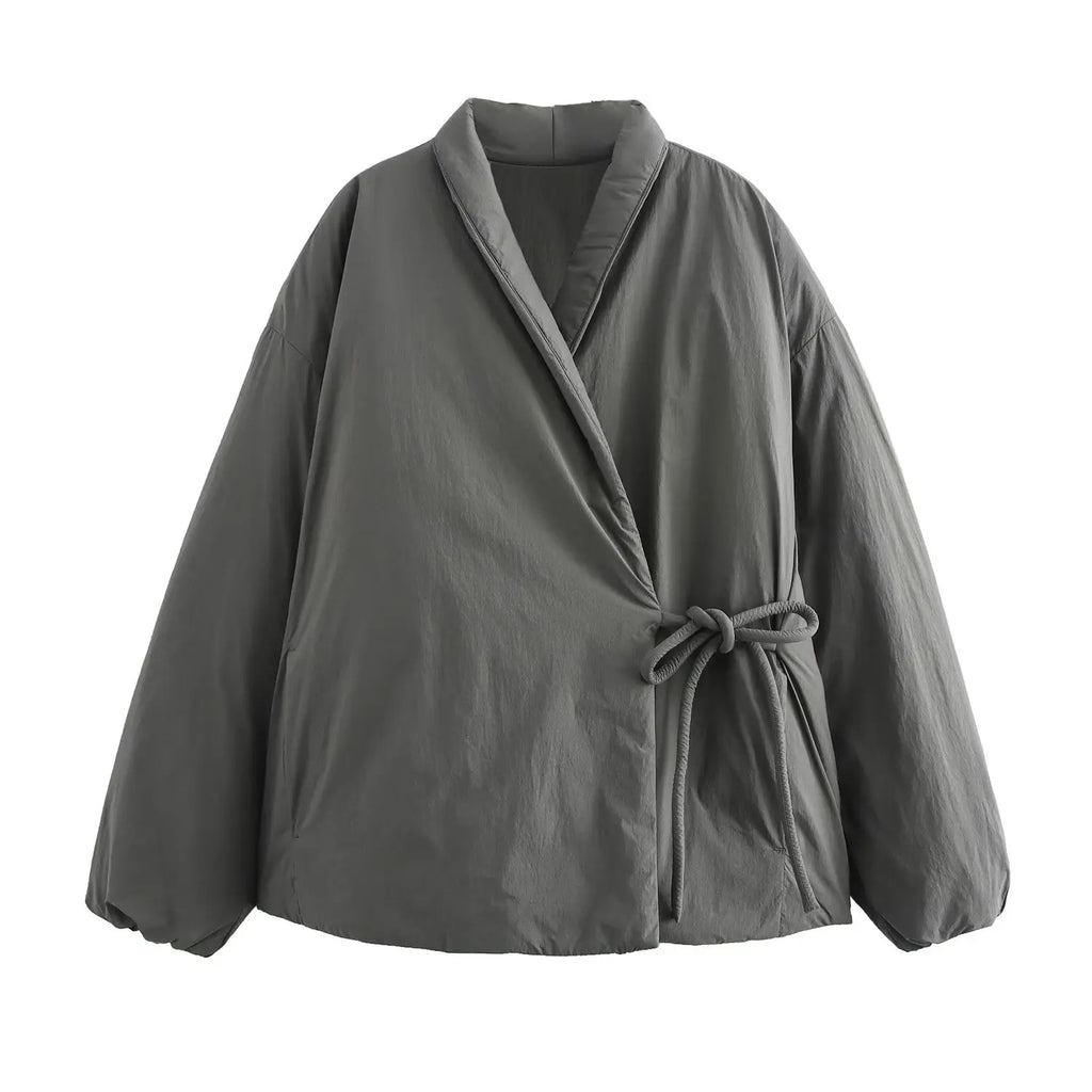 Fashion Lace Up Padded Cotton Jacket Women 2025 Winter Casual Loose Parkas Coat Vintage Outwear Female Warm Quilted Outerwears