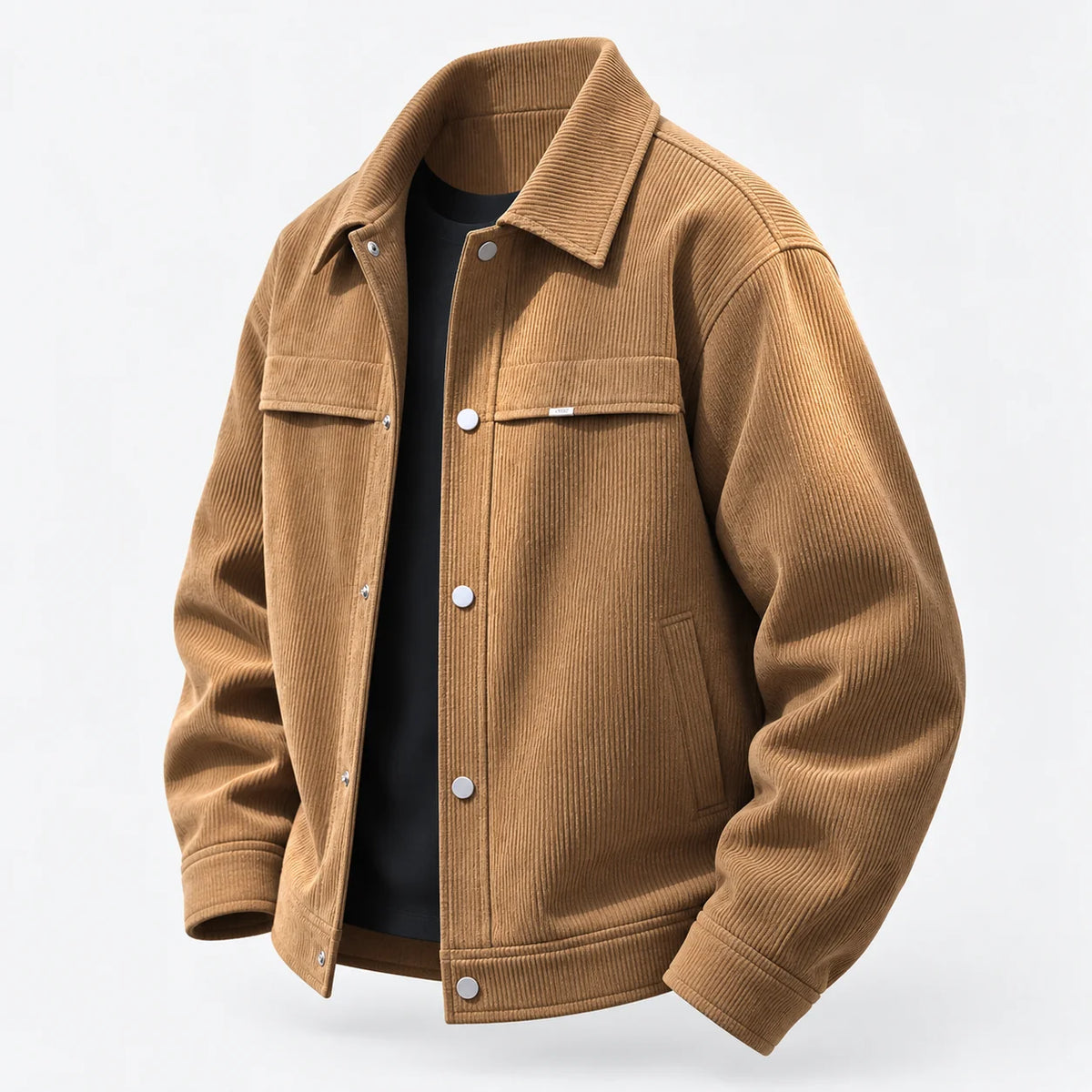 Men's Corduroy Overshirt Snap Button Front Dual Flap Chest Pockets Turn Down Collar Long Sleeve Regular Fit Casual Jacket
