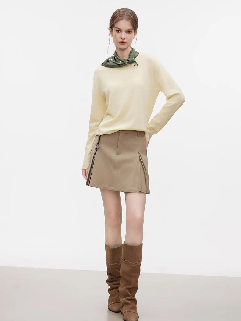 SuyaDream, Women Wool Pullovers, 5%Cashmere 92%Wool, Soft Cozy Sweaters, 2025 Fall Winter Basic Solid Knit Top