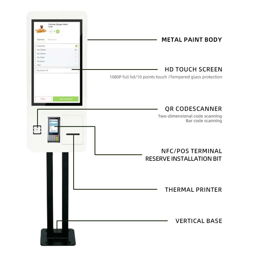 21.5 27 32 Inch Touch Interactive Screen Android Floor Stand Touch Kiosk Self Ordering Kiosk Self Service Kiosk for Food Order