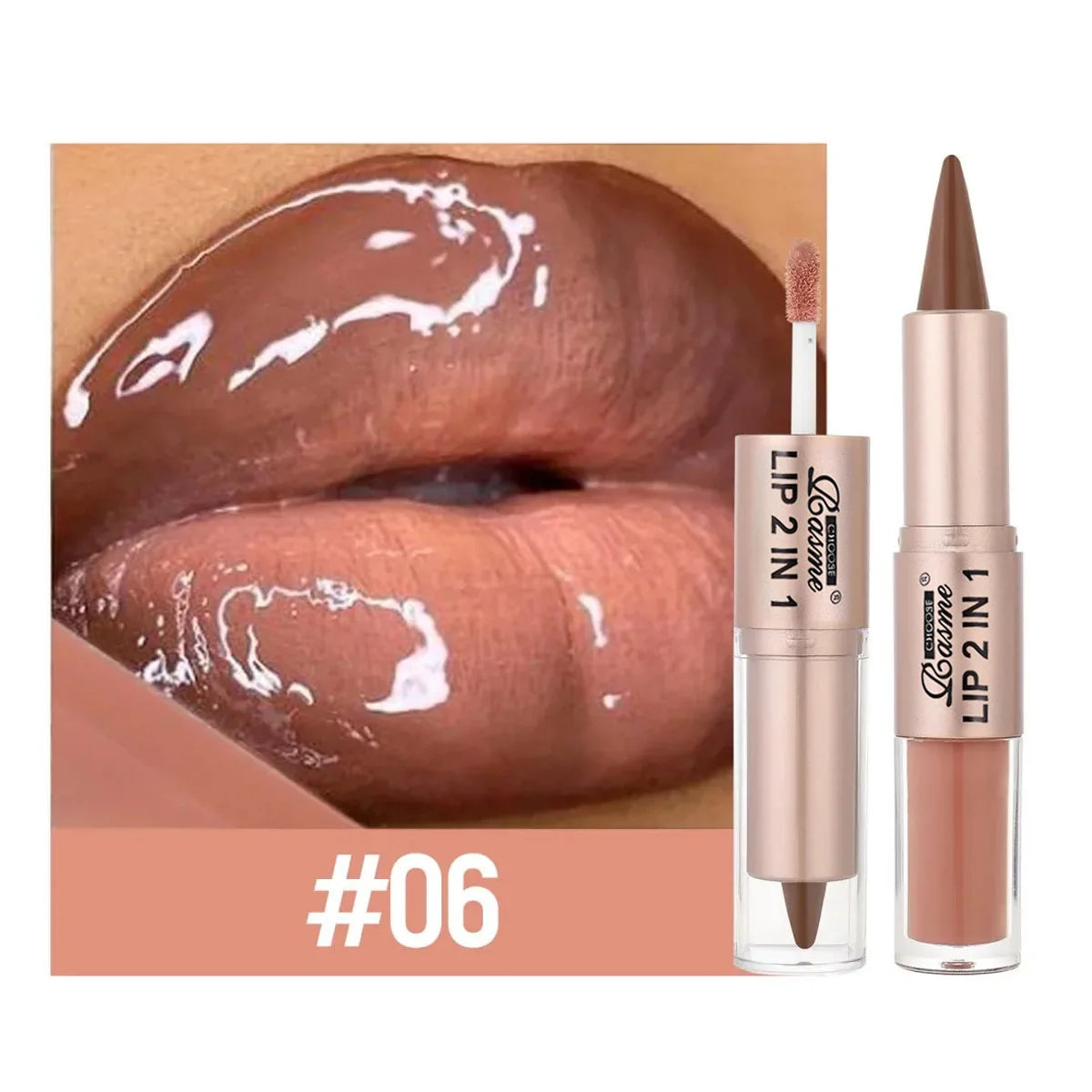2 in 1 Dual End Matte Lip Liner Pencil & Shiny Mirror Lip Gloss Waterproof Long Lasting Lip Cosmetics for Smooth Application