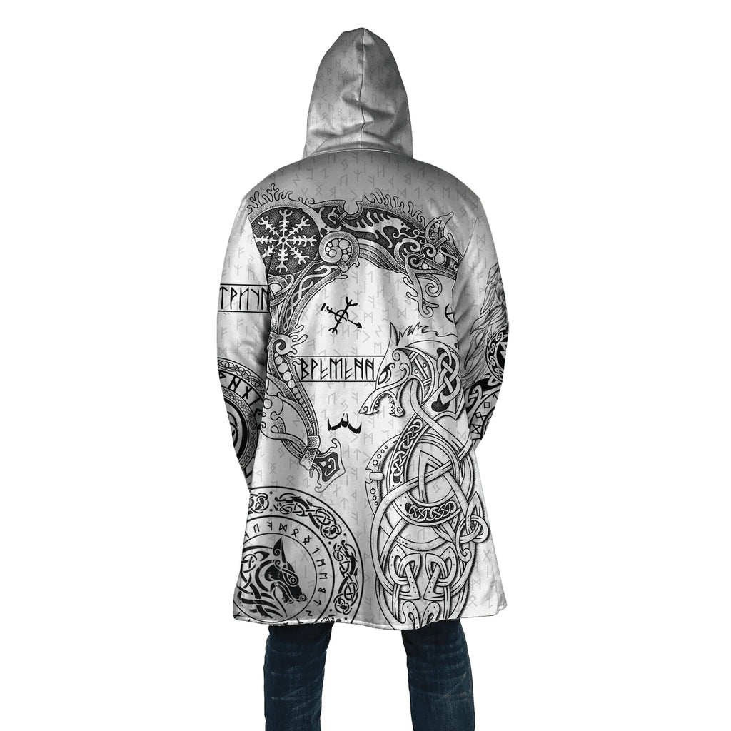 Winter Fashion Mens cloak Norse Odin Raven Tattoo 3D Printed Thick Fleece Hooded Coat Unisex Casual Warm Cape coat DP23
