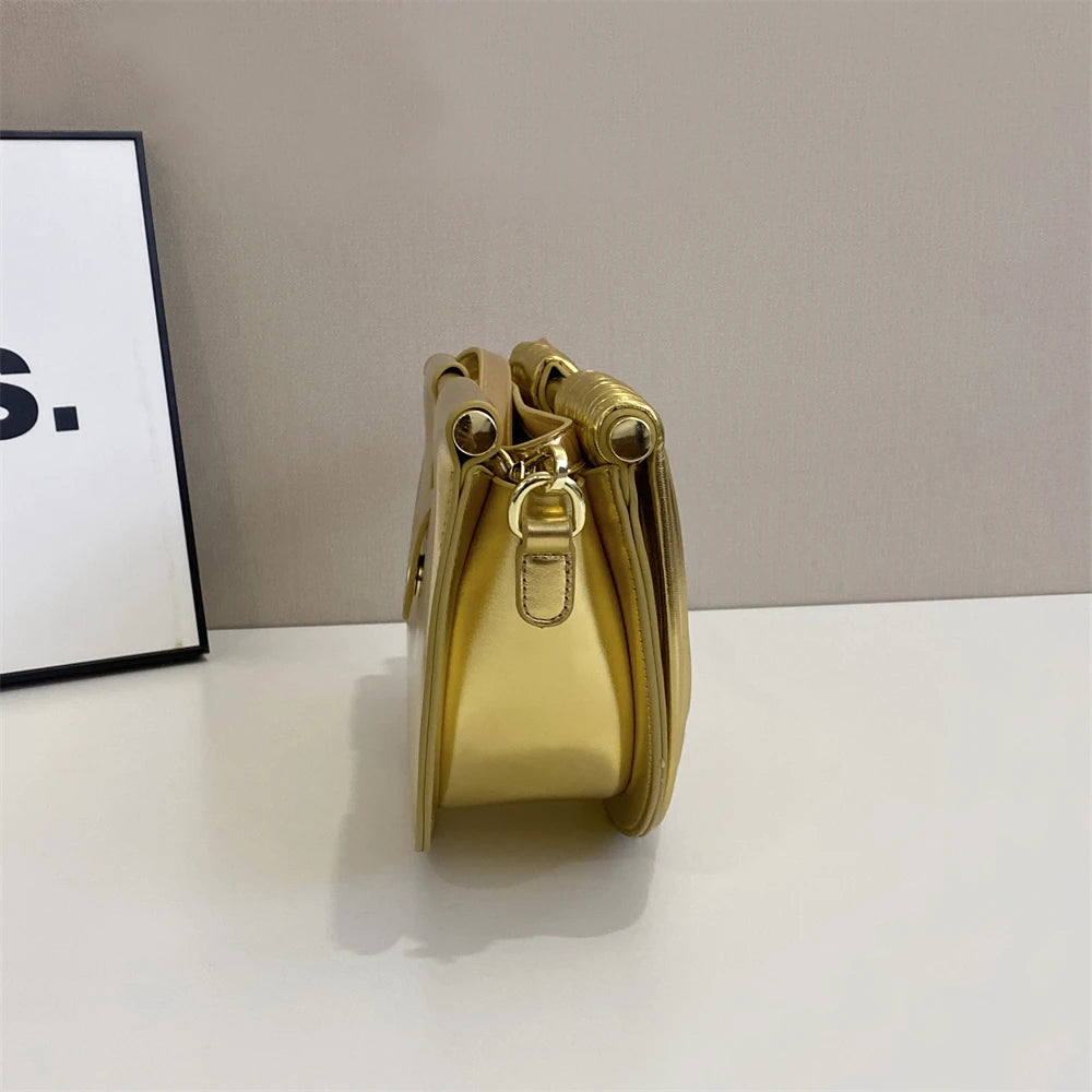 Luxury Evening Clutch Purses For Women 2026 Golden Noodle Half Moon Crossbody Bag Wedding Dinner Party Luxury Designer Handbags