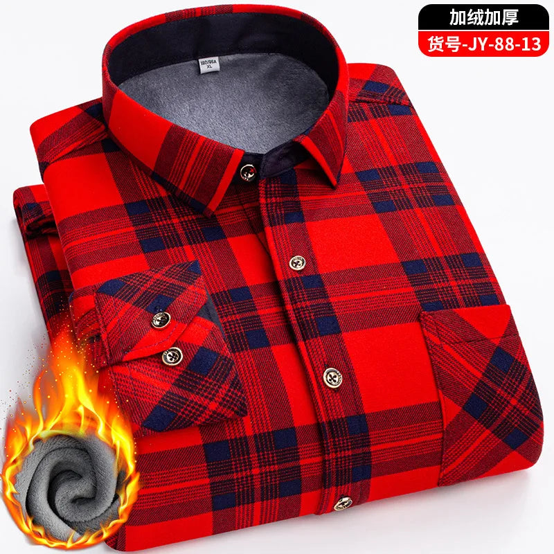 Men's Travel Casual Winter Double-Sided Fleece Warm Thickened Fleece Plaid Work Shirt Plus Size Extra Large Clothes Shirts