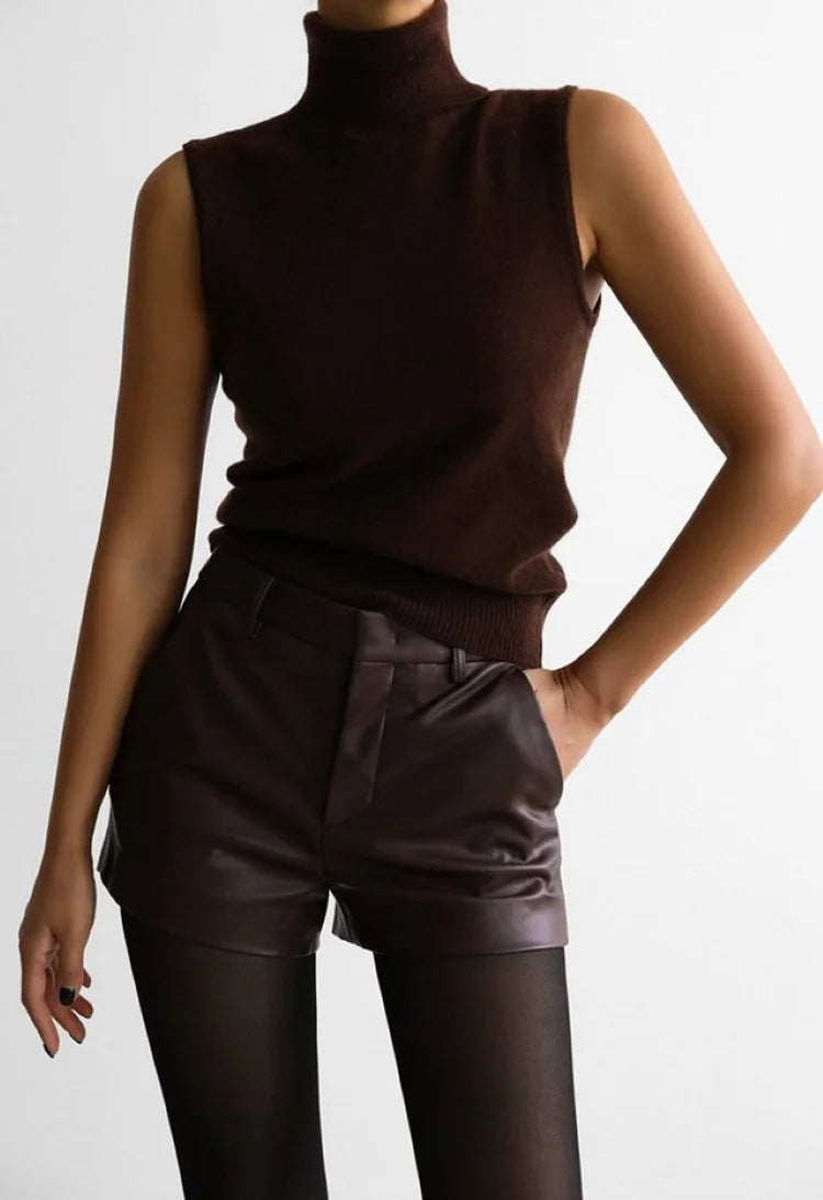 White Turtleneck Knitted Sleeveless Sweater For Women Elegant Knit Warm Tank Tops Sweaters Autumn Clothing Brown Blue Gray Red