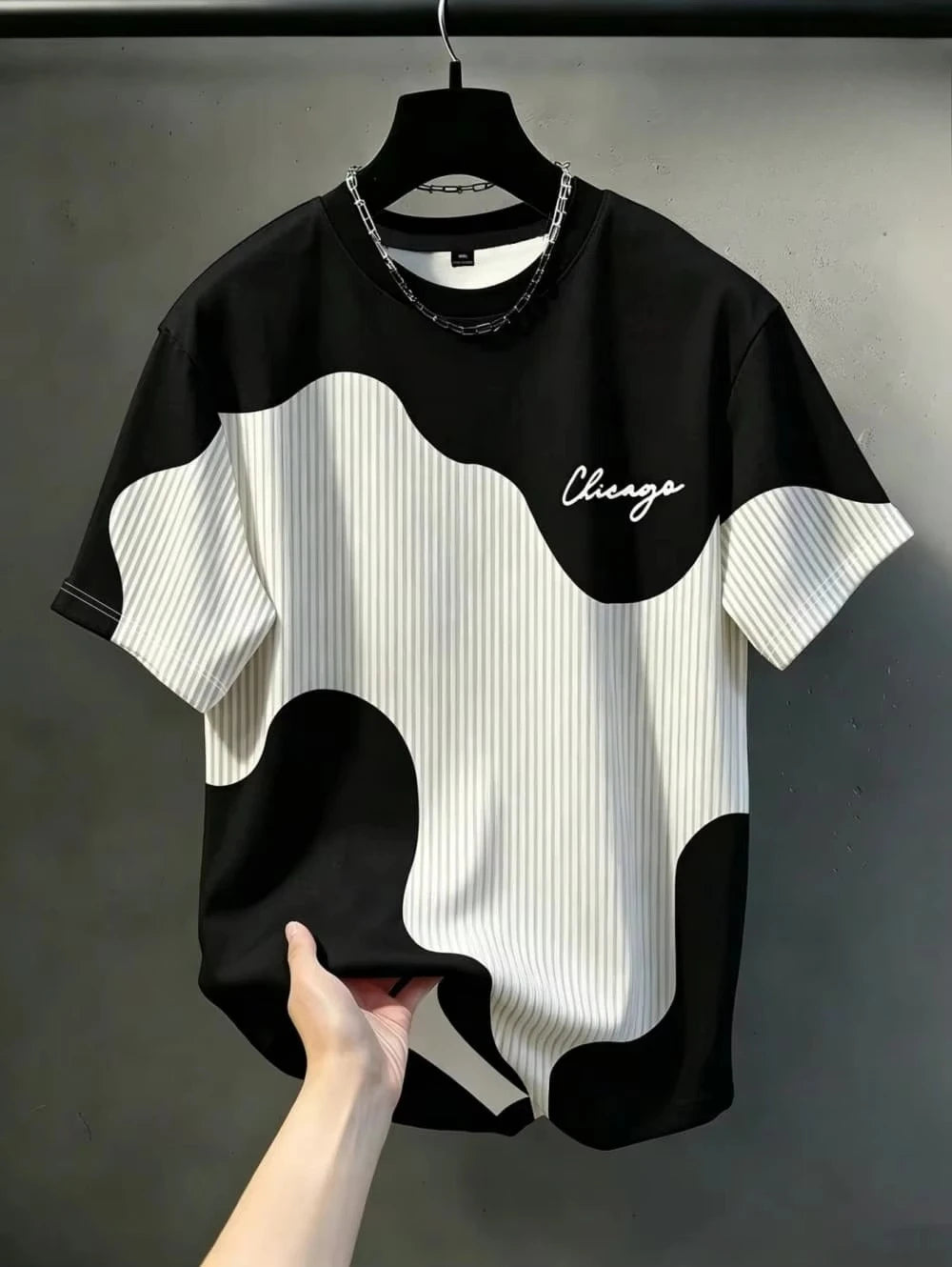 Color-Contrast Vertical Stripes 3D Print Men's Loose-Fitting Breathable Short-Sleeved TShirt Casual Street Trendy Parental Cloth