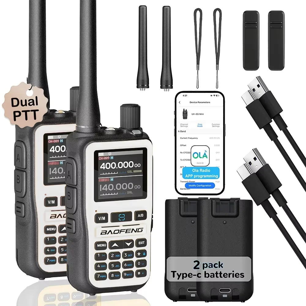 2 Pack BAOFENG UV-5R Mini Dual Band Two-Way Radio (5W/999CH) - Bluetooth APP Programming, NOAA Alert, Type-C Fast Charging