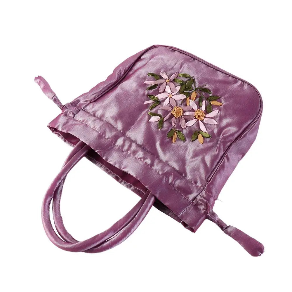 Retro Elegant Satin Silk Embroidery Totes for Women Floral Drawstring Handbag Hanfu Woman Purse Wallet Small Tote Bags