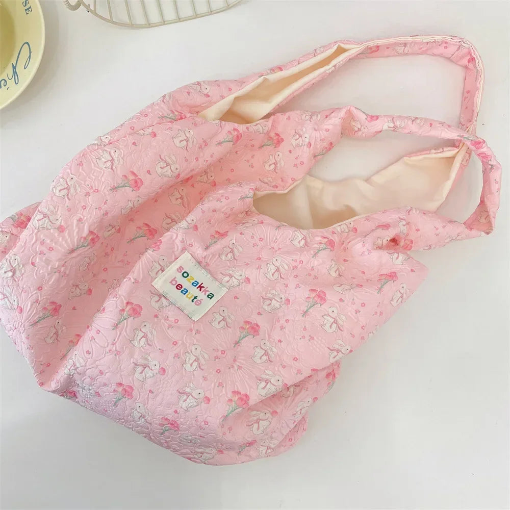 Female Tote Shopping Bag Eco Handbag Reusable Grocery Shopper Purse Korean Women Sweet Cartoon Shoulder Bag Books Pouch