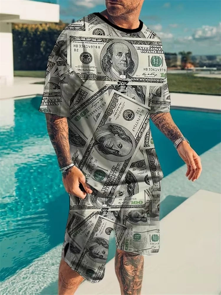 2026 New 3D Printed Skull Men's Casual Short-sleeved Top And Shorts, Daily Simple And Casual Versatile Men's 2pcs Set 2XS-6XL