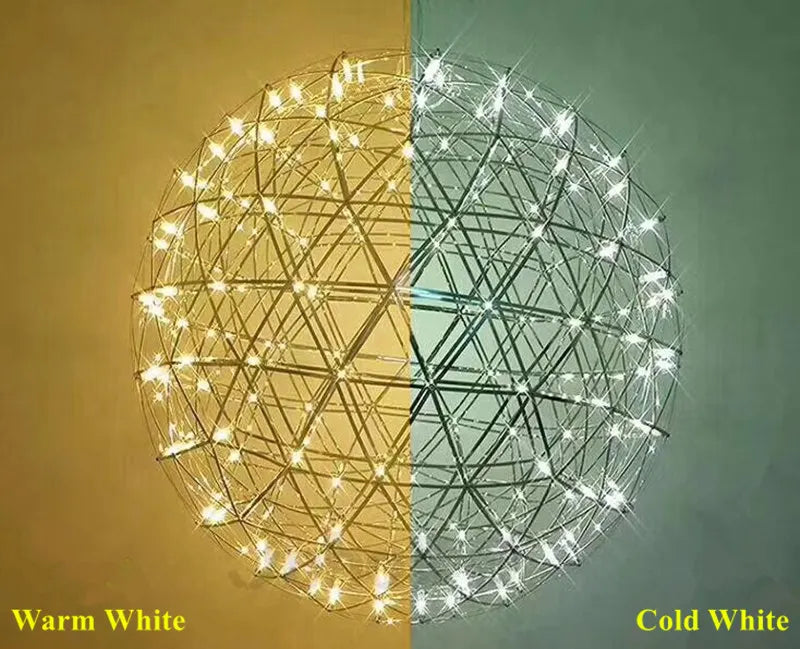 Modern Stainless Steel Spark Ball LED Pendant Light Dimmable Firework Dandelion Chandelier Loft Bar Bedroom Living Room Decor