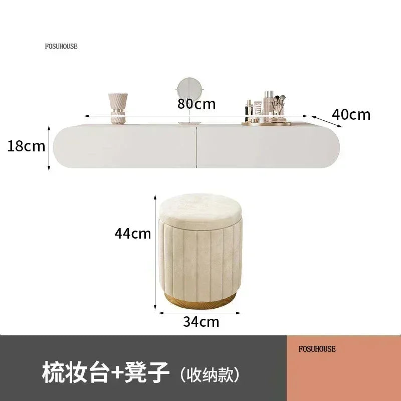 Off-white Hanging Dressing Table Minimalist Wall Mounted Vanity Unit with Mirror Bedroom Furniture Modern Design