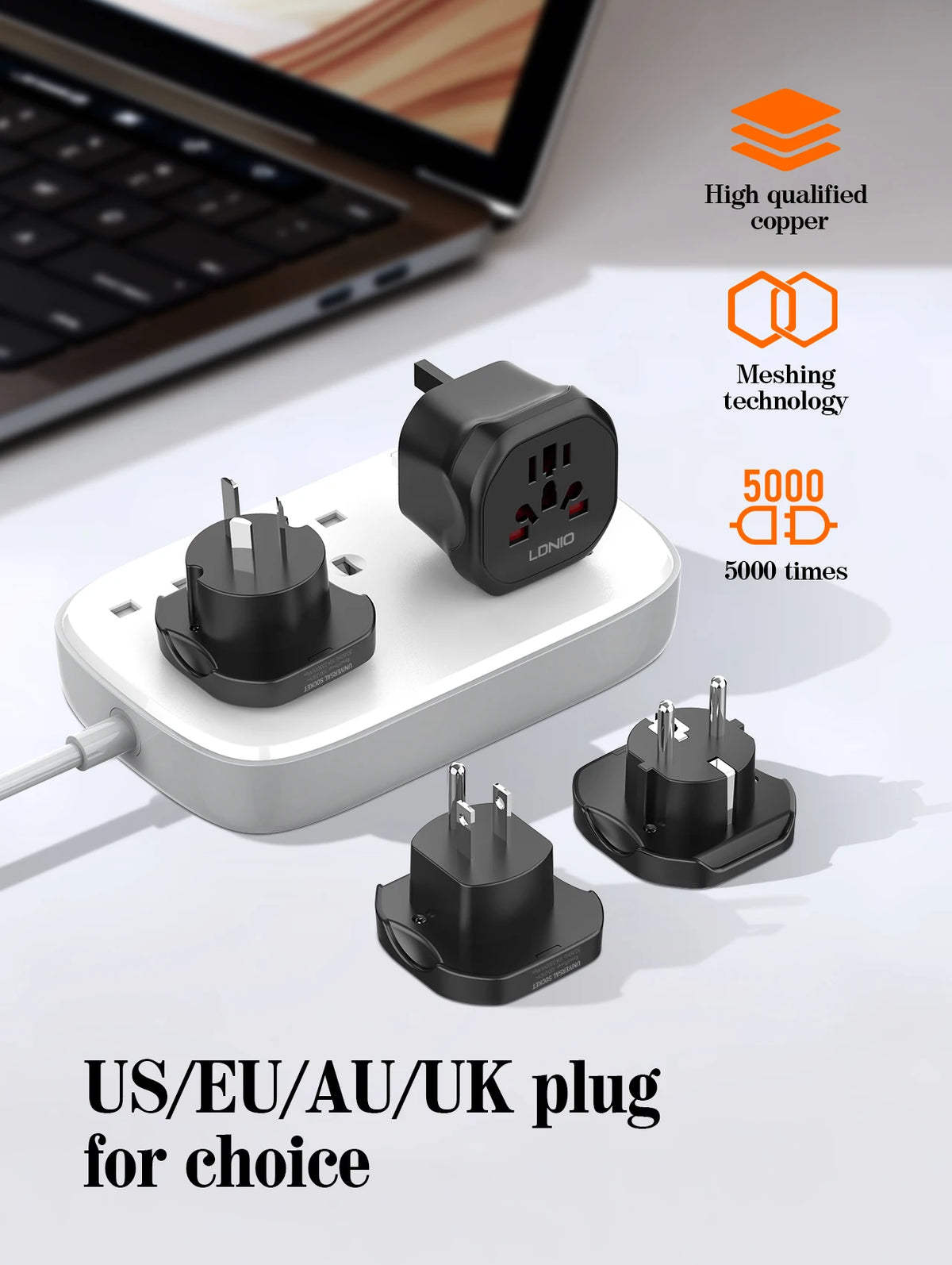 LDNIO UK EU US AU All In One Worldwide Power Socket Travel Converter Universal Travel Adapter 2500W Multi Plug Australian CN KR