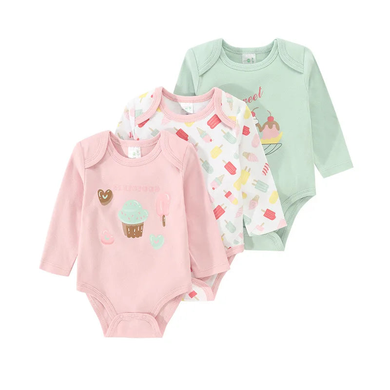 IYEAL 3PCS/lot Baby Long Sleeve 100% Cotton Clothes Baby Boys Girls Bodysuits 0-12 Months Newborn Body Bebe Jumpsuit Clothing