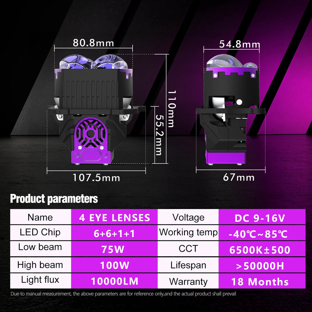 New Arrival 3.0 Inch Ultra Bright High/Low Light 220W/180W 50000lm LED Headlight Lens, Dual LED Projector 4-5 Laser Light
