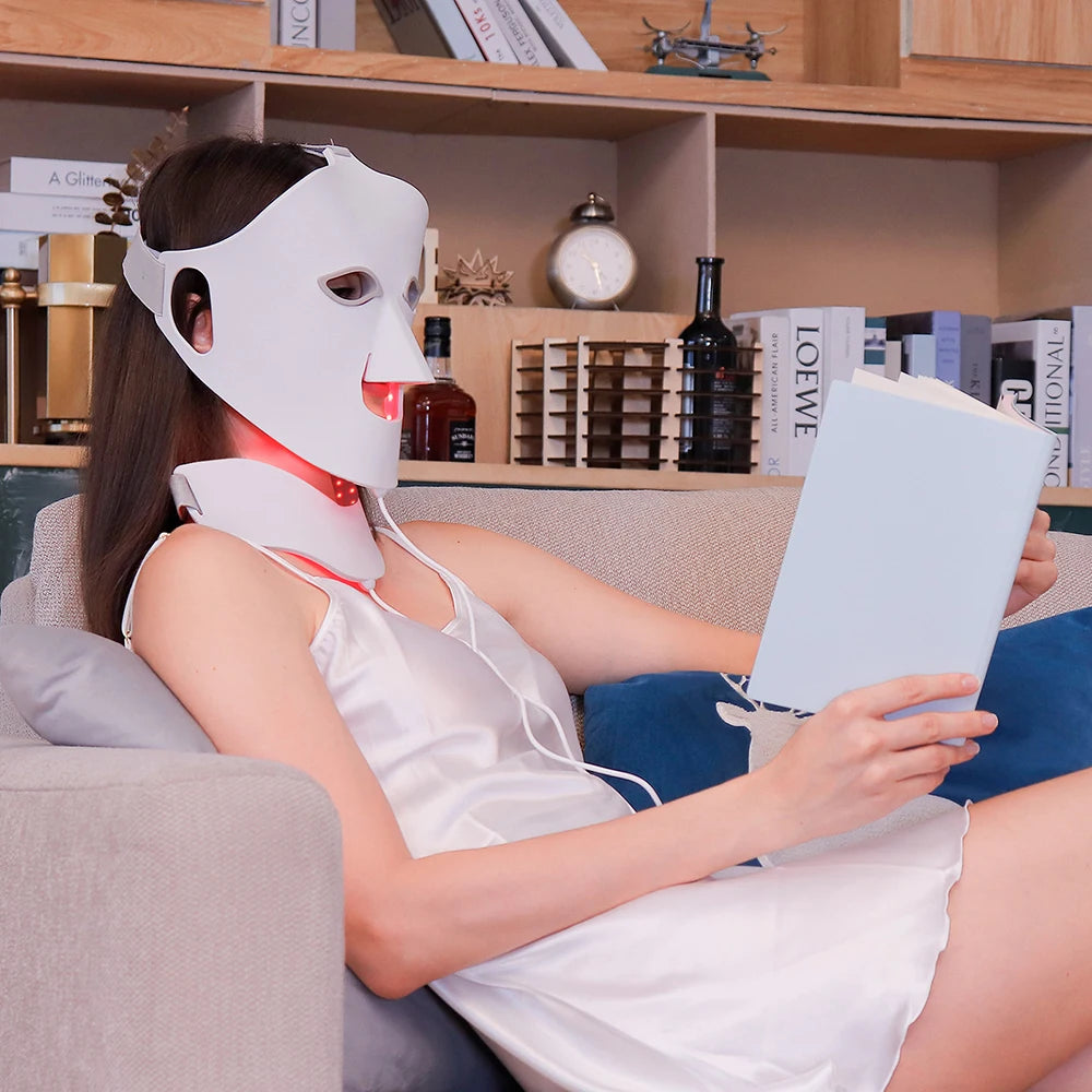 3D Flexible Silicone LED Face Neck Mask Wireless 7 Colors Photon Red Light Infrared Beauty Mask for Facial Skin Repair Home Skin Care Tool