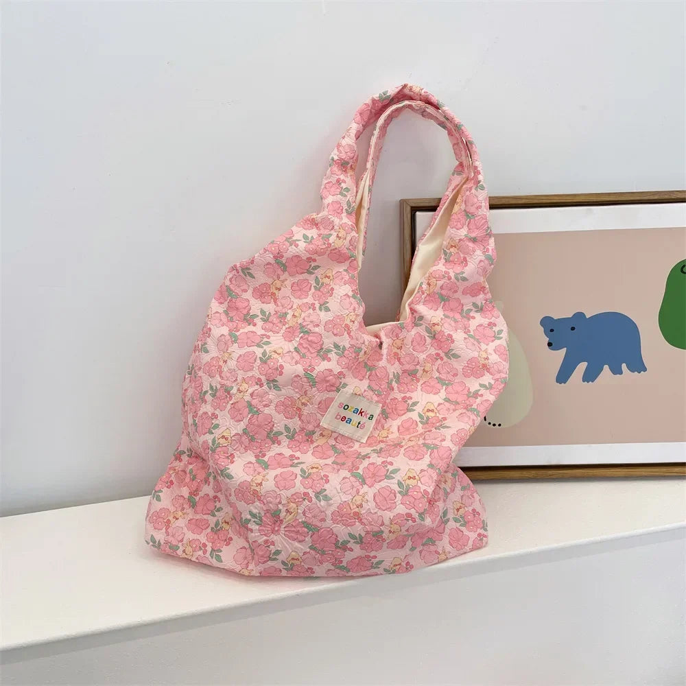 Female Tote Shopping Bag Eco Handbag Reusable Grocery Shopper Purse Korean Women Sweet Cartoon Shoulder Bag Books Pouch