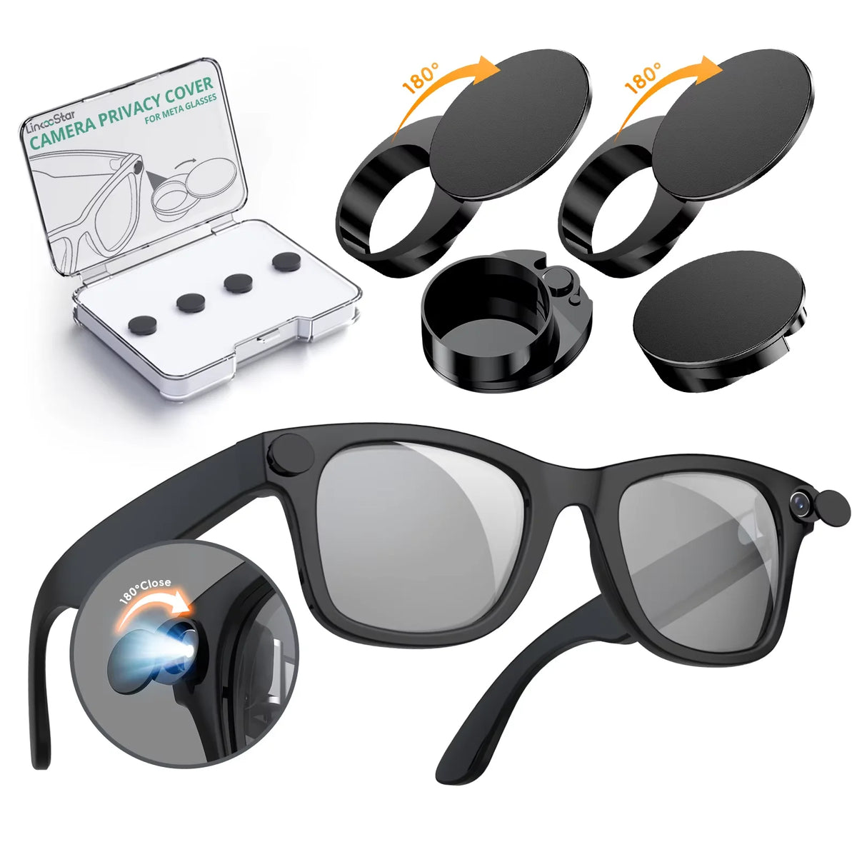 4/6Pcs LED Light Privacy Cover for Ray-Ban Meta Smart Glasses Rotating Camera Lens Shutter for Wayfarer/Skyler/Headliner Gen1&2