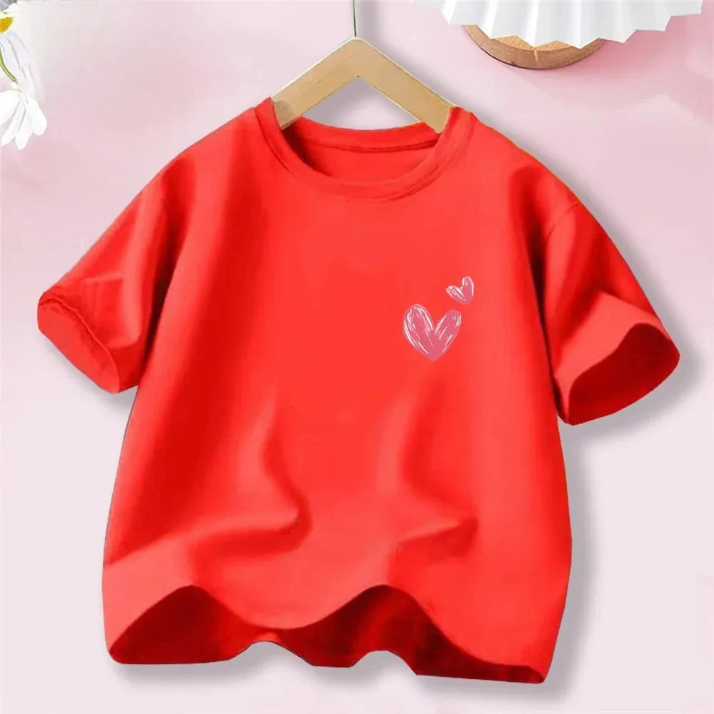 Sweet Heart Print T-Shirt Crew Neck Short Sleeve T-Shirt Casual Every Day Tops Girls Clothing Fashion Teens Sport Clothes