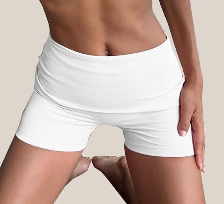 C-B Women Stretch Yoga Outfit Halter Crop Top Fold Over Waist Biker Shorts Gym Workout Running Fitness Active Sportswear