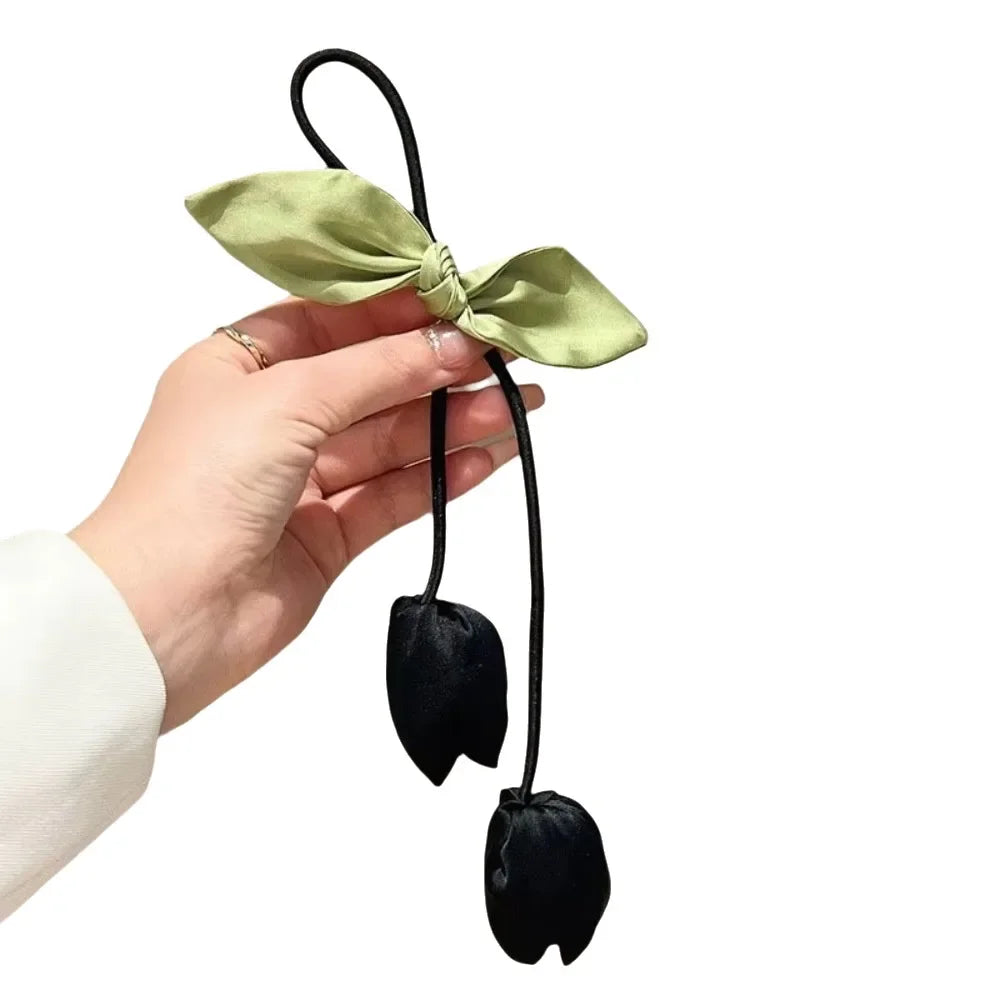 Sweet Tassels Tulip Hair Rope Cloth Bowknot Flower Hair Ring Hair Accessories Headdress Elastic Hair Band Women