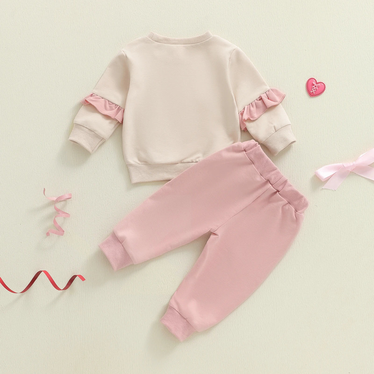 Citgeett Spring Toddler Girl Fall Outfits Bow Print Long Sleeve Ruffled Pullover Elastic Waist Pants Clothes Set