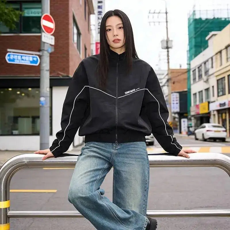 Korean Manhwa Jinx Team Black Windbreaker Jacket Men Women Sports Coat Loose Track Activewear Joo Jaekyung Y2K Coat Unisex