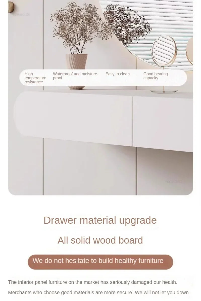 Off-white Hanging Dressing Table Minimalist Wall Mounted Vanity Unit with Mirror Bedroom Furniture Modern Design