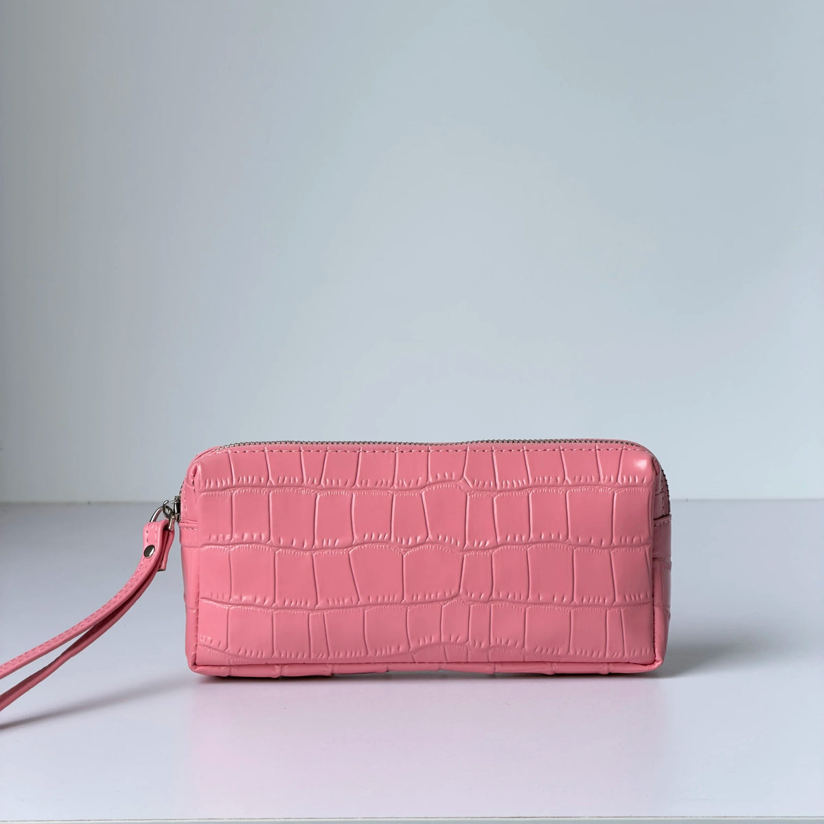 Pink Cowhide Crocodile Pattern Cosmetic Bag Luxury Large Capacity Genuine Leather Travel Toiletry Storage Portable Vanity Case