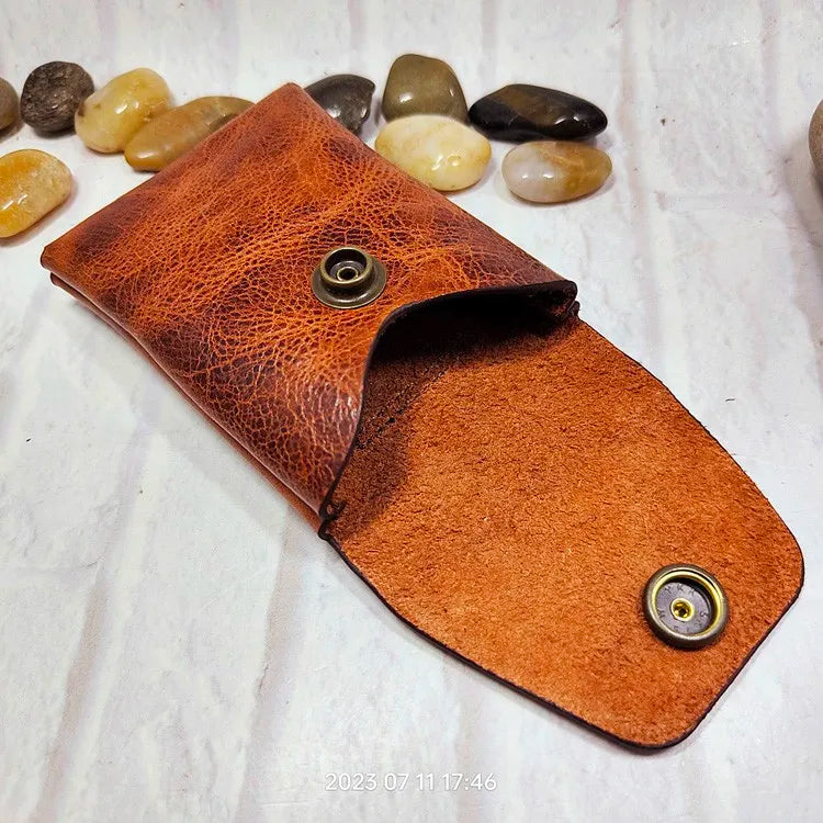 Mini Waist Bag Genuine Leather Belt Pouch Wallet Card Holder Car Key Purse Pack Driver's license Case Men Women 6071