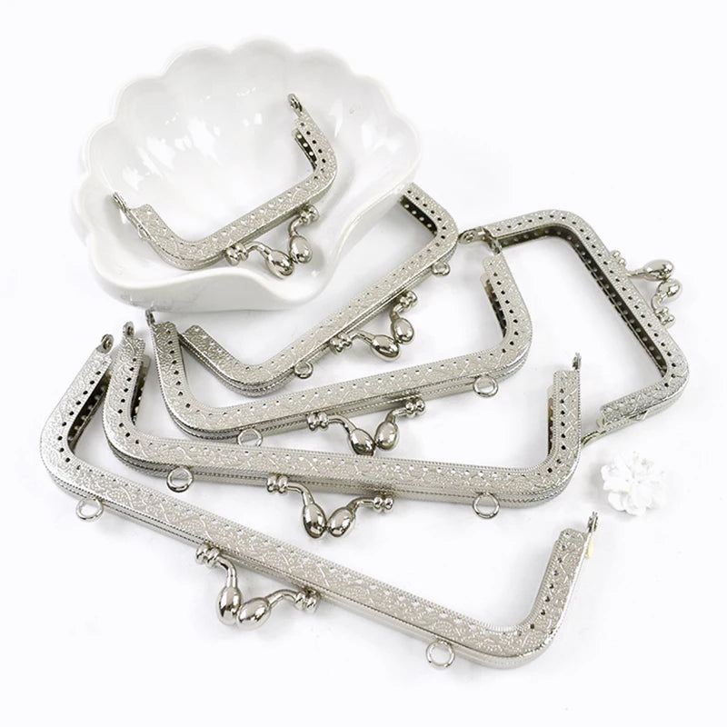 1/2/5Pcs Silver Embossed Metal Purse Frame Kiss Clasp  8.5-20cm Bag Handle for Handbag Wallet WovenBag DIY Handmade Accessories
