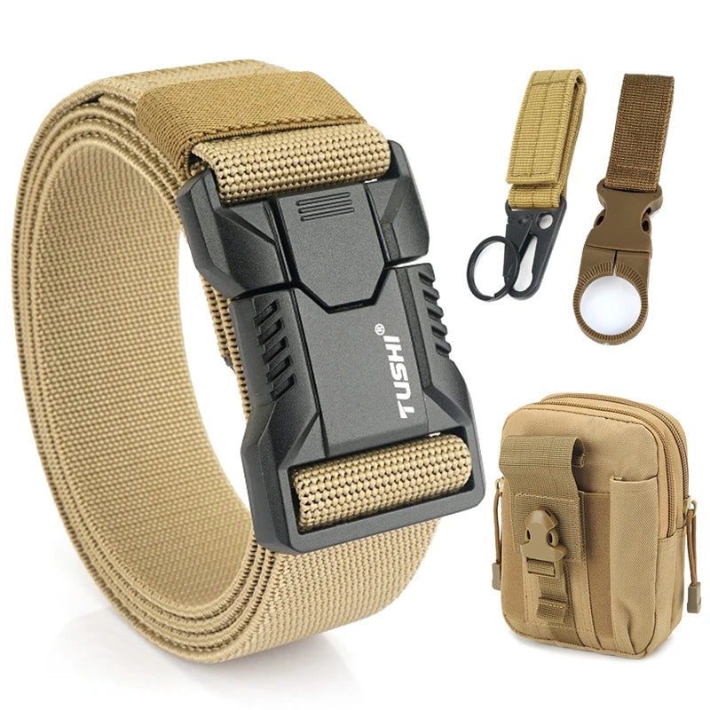 VATLTY New Tactical Outdoor Belt for Men and Women Aluminum Alloy Buckle Quick Release Elastic Belt Casual Belt Jeans Waistband