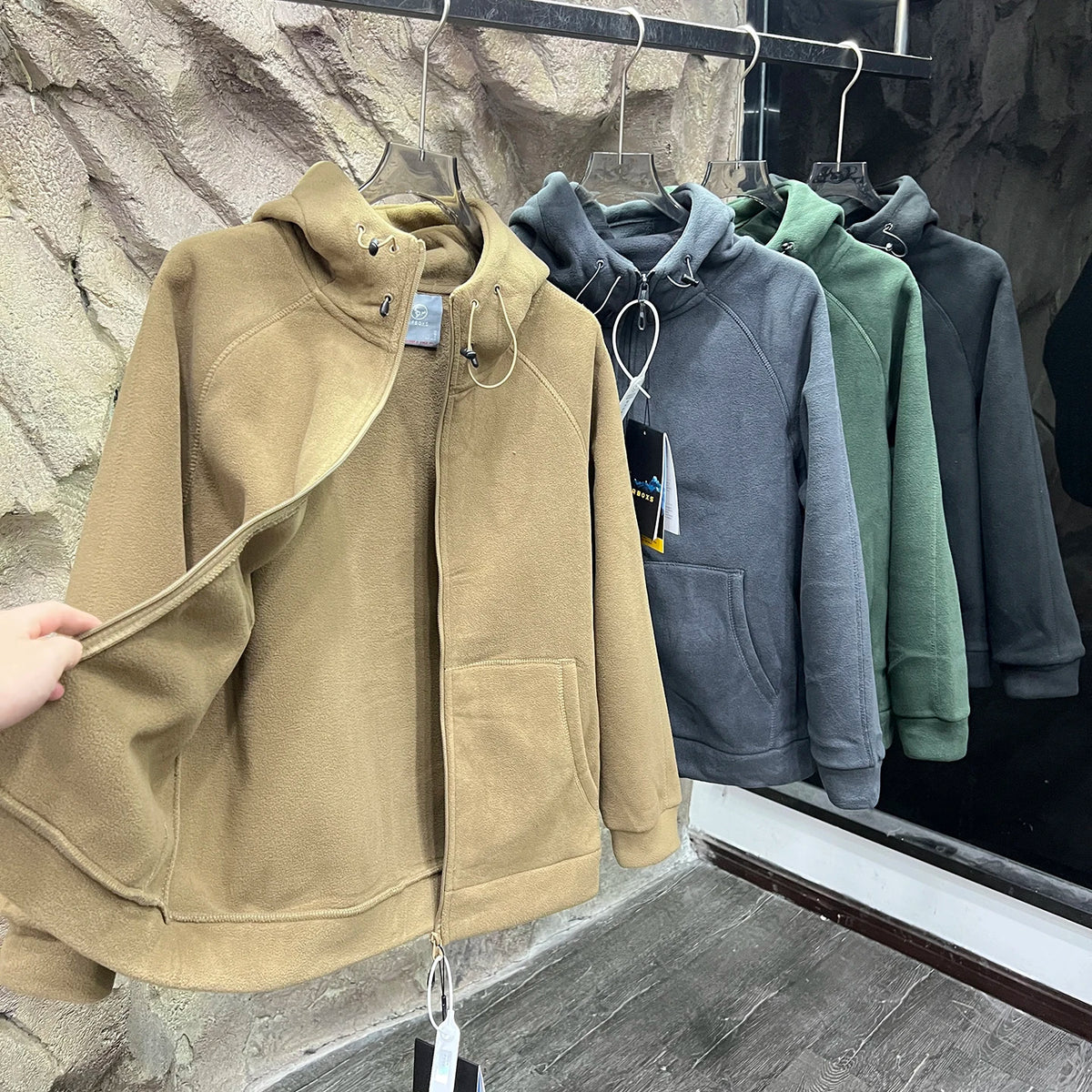 Heavyweight 620g Double-Sided Fleece Hoodie Jacket Quick Warmth Winter Men's Long Sleeve Zipper Closure Outdoor Style Polyester