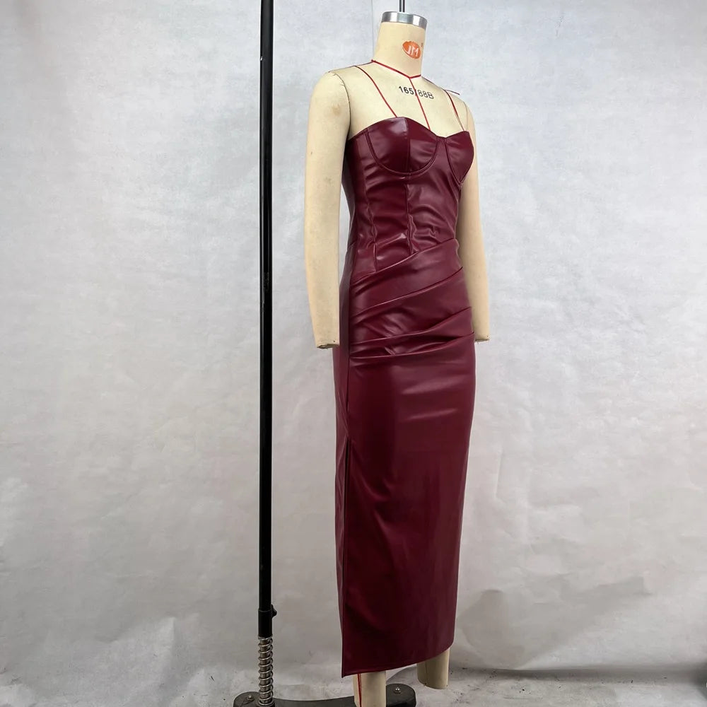 Luxury Leather Strapless Short Dress Women's Sexy Party Curvy Mini Dresses Evening Corset Red Brown Cocktail Autumn Fall 2026