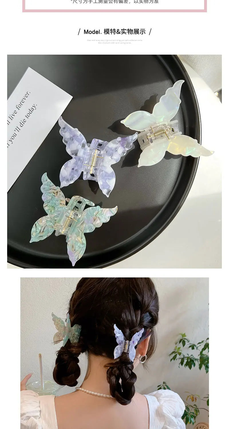 New Gradient Colorful Butterfly Hair Claw for Women French Retro Acetic Acid Hair Clip Fashion Headwear Hairpin Hair Accessories