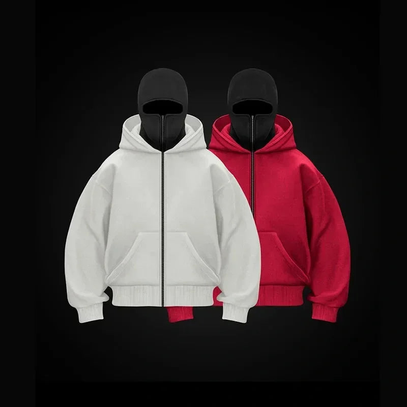 2025 Men's and Women's Balaclava Y2K Gothic Harajuku Winter Fashion Double Hooded Sportswear Men's Hooded Mask Zipper Sportswear