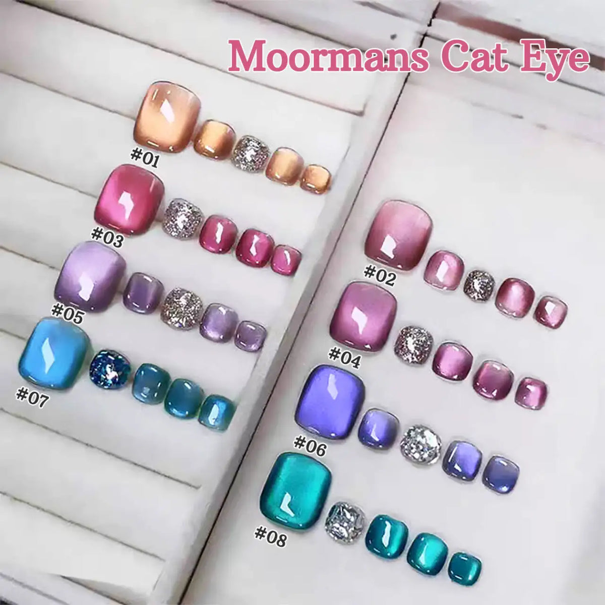1-8pcs TC Autumn Popular Green Crystal Cat's Eye Molmans High Density Porcelain White Glass Beads Amber Gel Nail Polish Nail Art