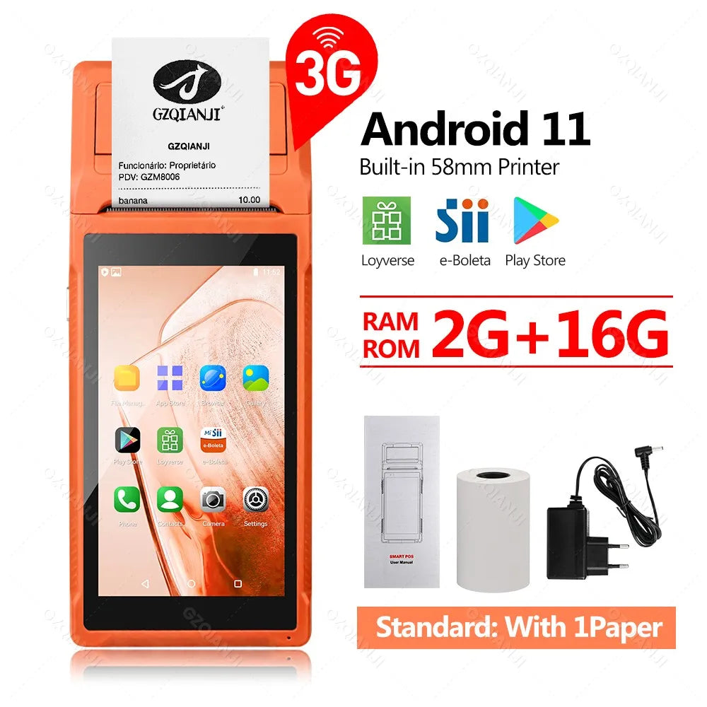 Handheld Android POS PDA Terminal 58mm Receipt Bill Thermal Printer All In One with NFC Camera 1D 2D Barcode Reader Optional
