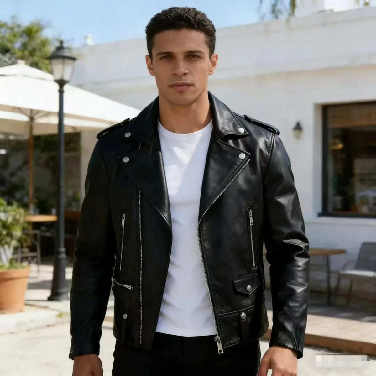 New Fashion Autumn Winter Men Solid Color Long Sleeve Zipper Slim Simple Trendy Faux Leather Coats Male Streetwear Top Clothes