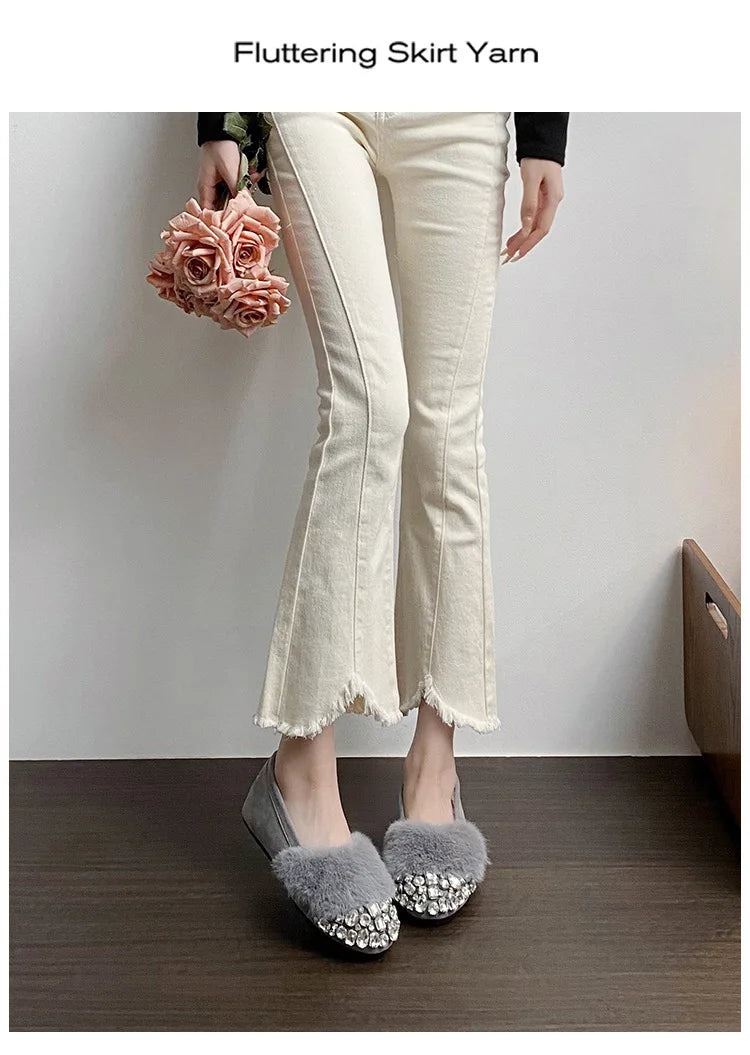 Luxury Glitter Rhinestone Ladies Plush Flat Shoes Female Cozy Crystal Decorate Loafers Winter Warm Walking Driving Shoes Casual