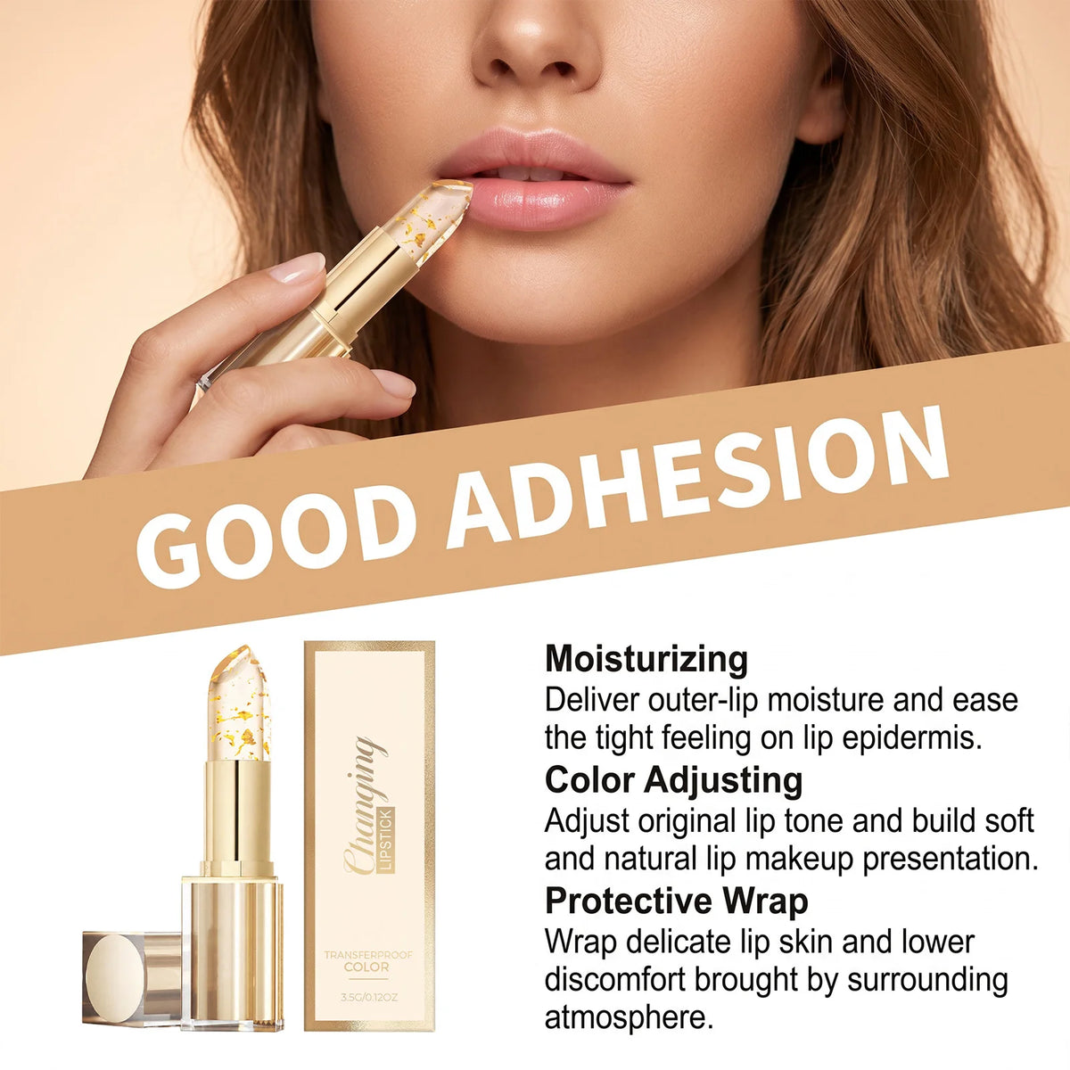 Gold Foil Color Changing Lipstick Hydrating PH Adjusting Lip Tone Long Lasting Moisturize Crystal Transparent Lip Balm Lip Gloss