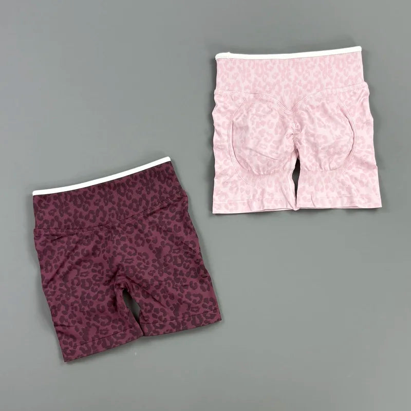 HISTELLO Gym Shorts Leopard Print Women Seamless Yoga Pants Scrunch Butt Workout Biker Tights Running Pilates Fitness Leggings
