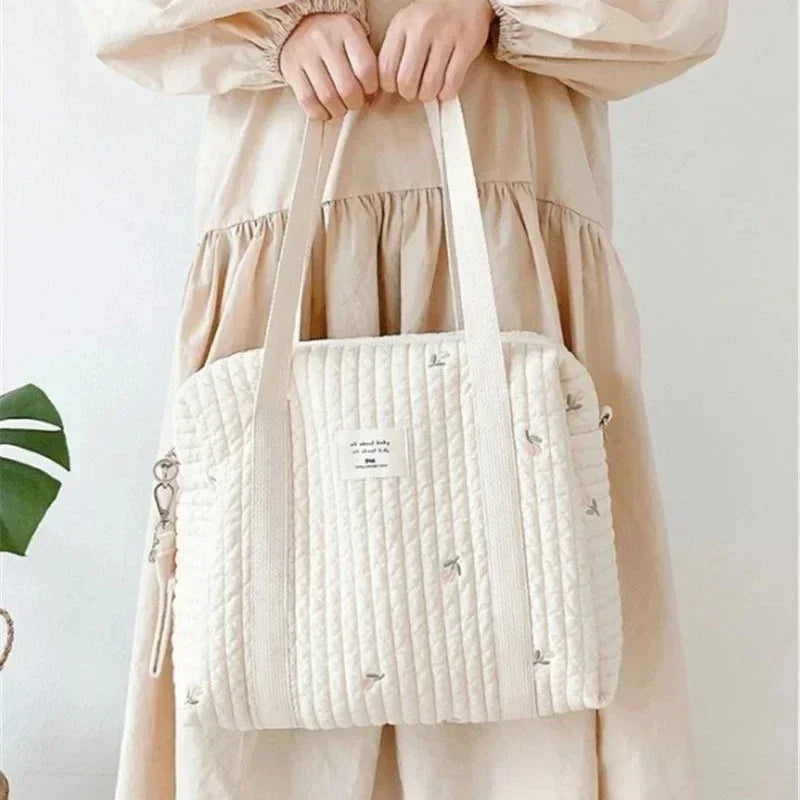 Korea Style Newborn Baby Care Diaper Mummy Shoulder Bag Embroidery Quilted Stroller Diaper Storage Organizer Large Handbags